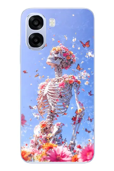 Oppo A6t - A6X Uyumlu İskelet Çiçekleri Baskılı Silikon Kılıf