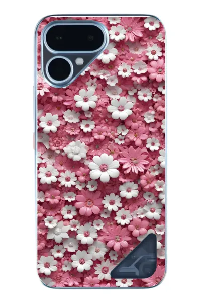 Tecno Pova Curve 2 Uyumlu Beyaz Pembe Papatyalar Baskılı Silikon Kılıf