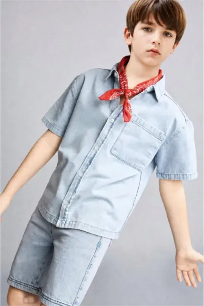 Erkek Çocuk Pamuklu Denim Gömlek