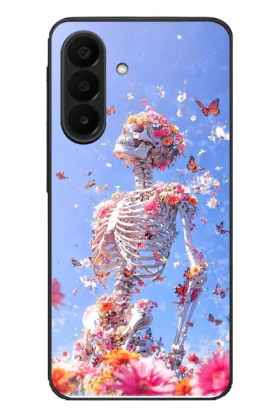 Samsung Galaxy A27 Uyumlu İskelet Çiçekleri Baskılı Silikon Kılıf