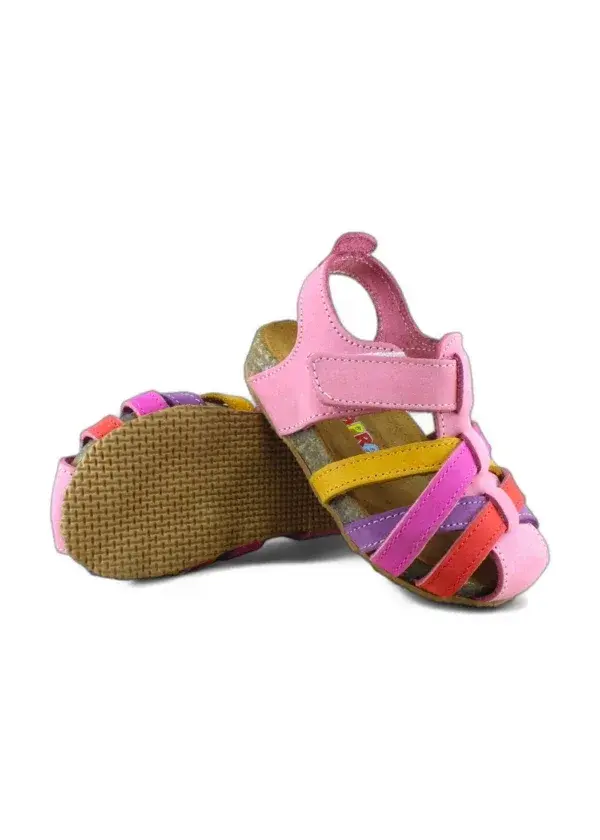 Pembe Renkli Deri ve Ortopedik Bebek Sandalet
