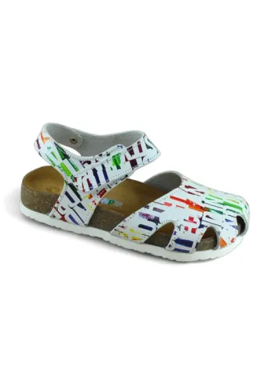 Beyaz Baskılı Deri ve Ortopedik Bebek Sandalet RR-B-0006