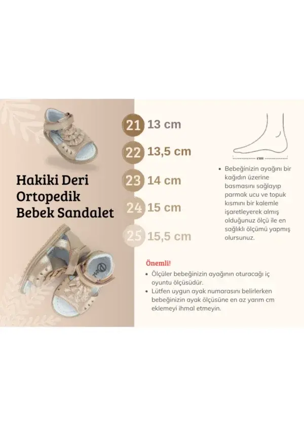 Pudra Tam Ortopedik Deri Bebek Sandalet