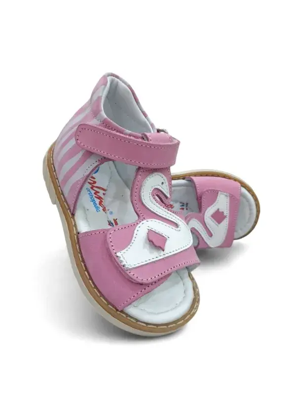 Pembe Tam Ortopedik Deri Bebek Sandalet