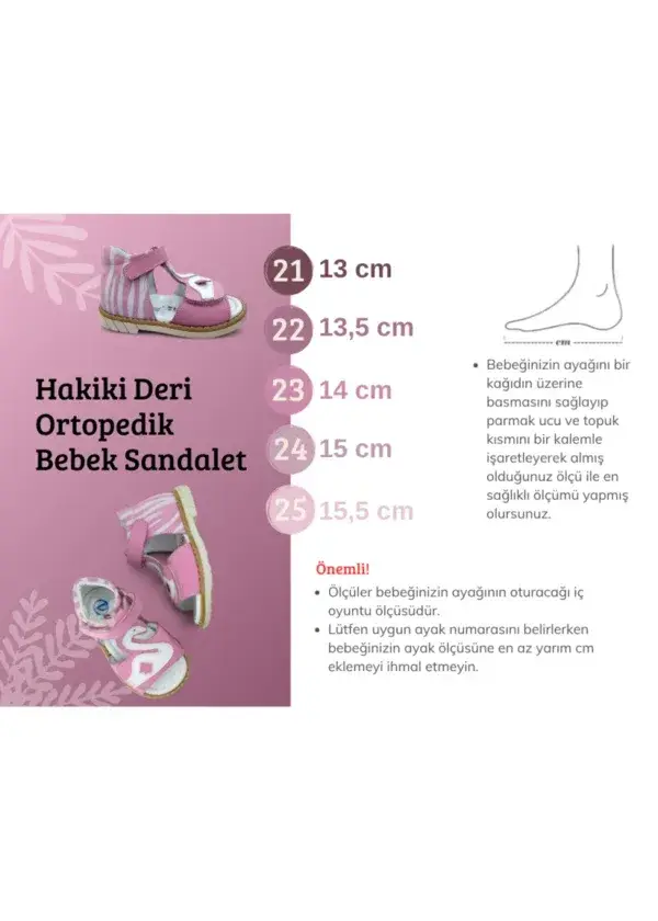 Pembe Tam Ortopedik Deri Bebek Sandalet