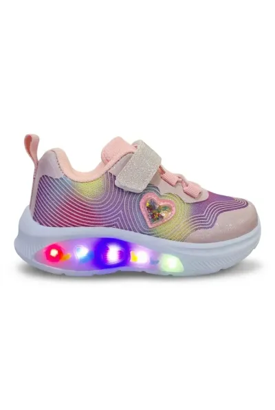 Pudra Pembe Yarı Ortopedik Işıklı  Kız Çocuk Spor Ayakkabı MK-Ç-0002