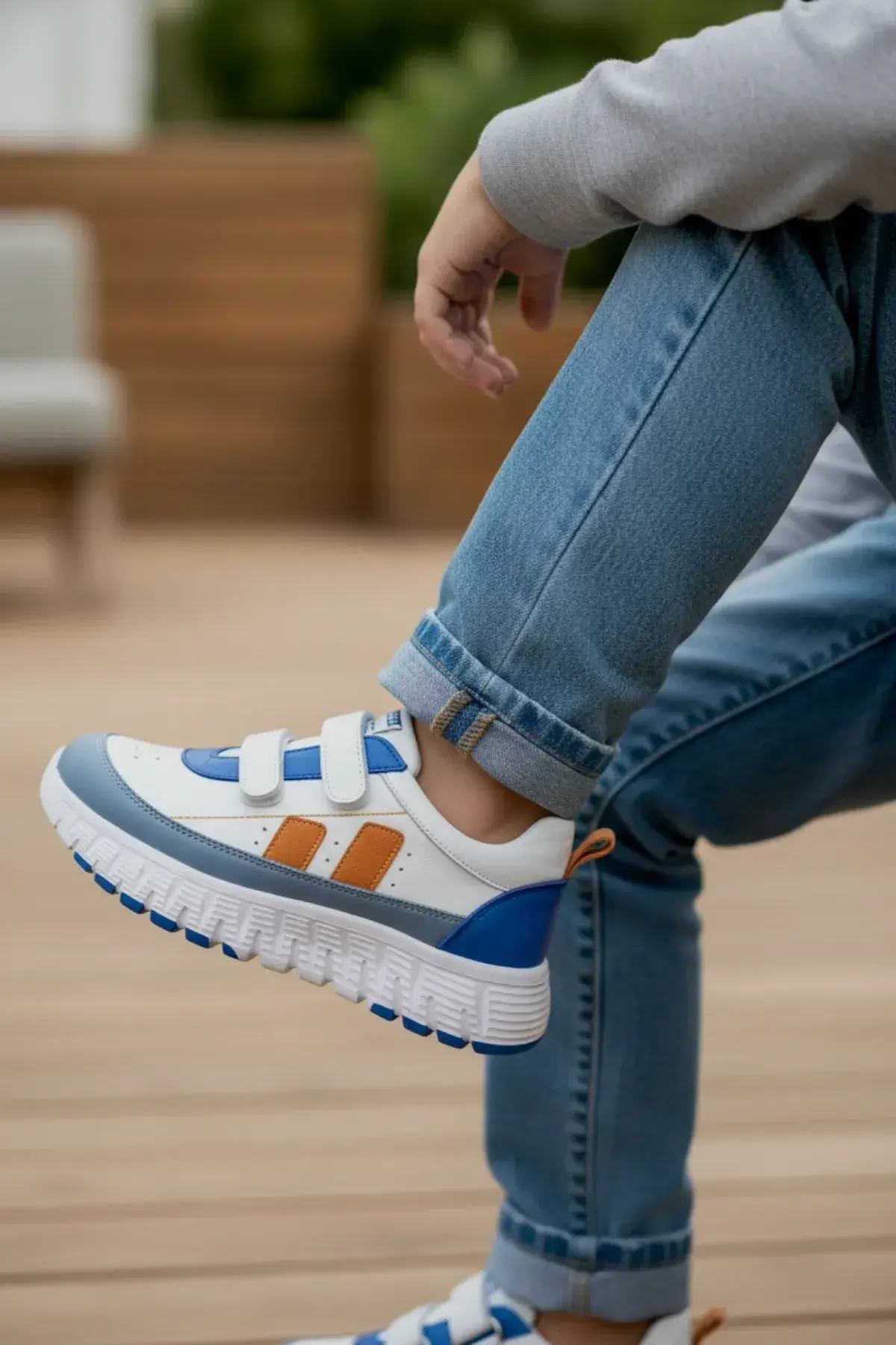 Beyaz Turuncu Hakiki Deri Tam Ortopedik Erkek Spor Ayakkabı7