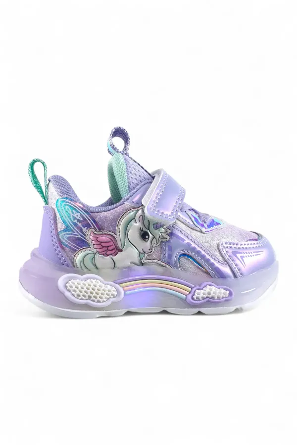 Unicorn Desenli Işıklı Bebe Çocuk Spor Ayakkabı Mor