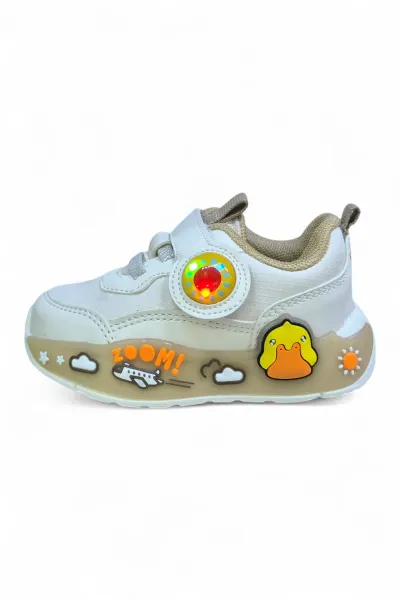 Ortopedik Taban Unisex Ördek Desenli Bebek Spor Ayakkabı Beyaz