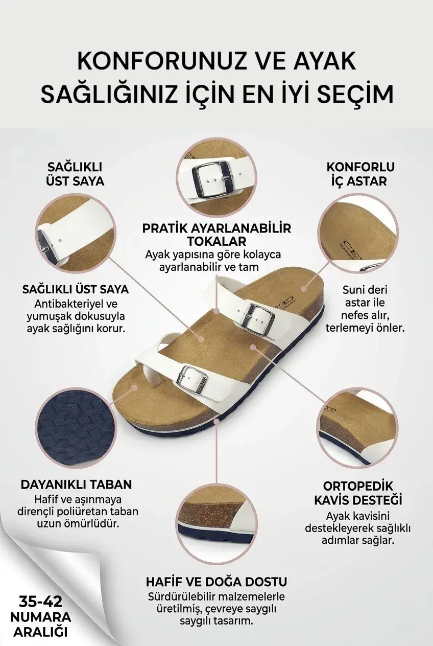 Beyaz Konforlu İç Astar Ayarlı Toka Kadın Terlik2