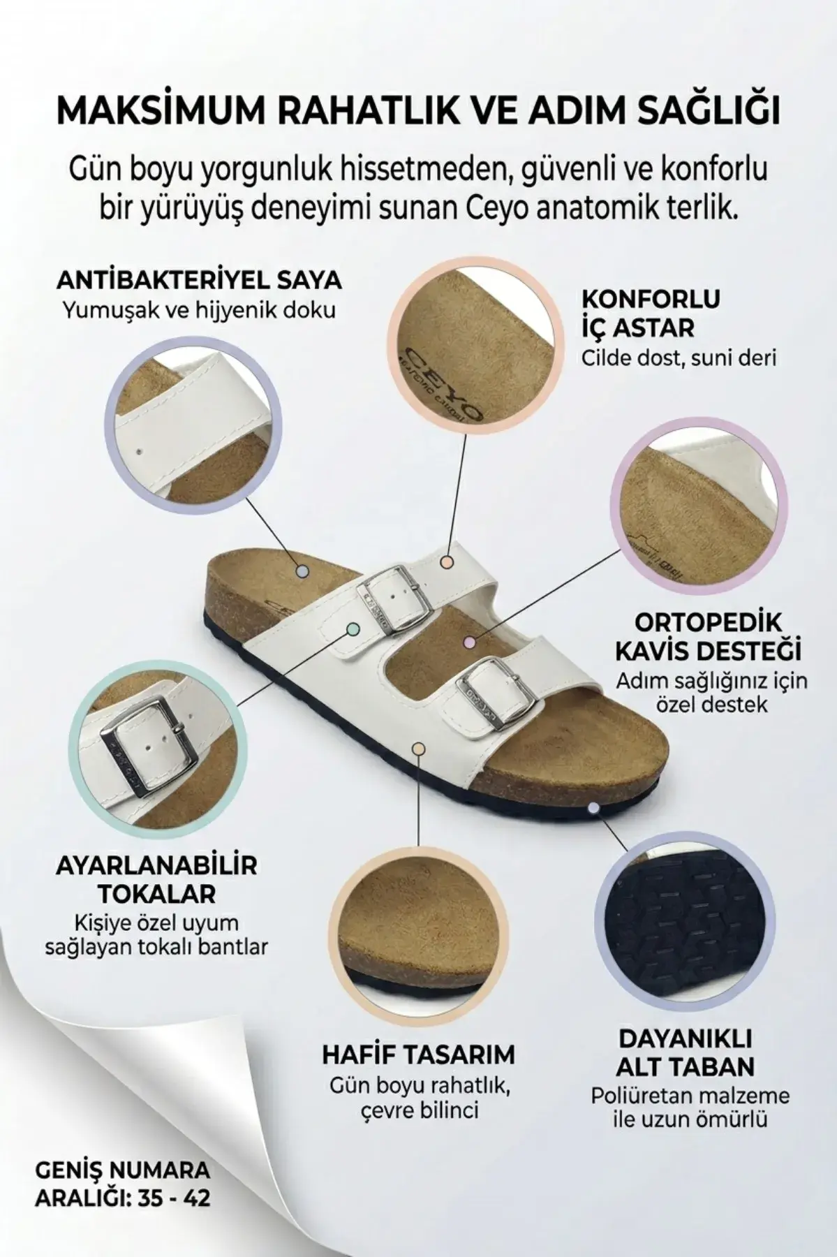 Beyaz Antibakteriyel Saya Konforlu İç Astar Tokalı Kadın Terlik2