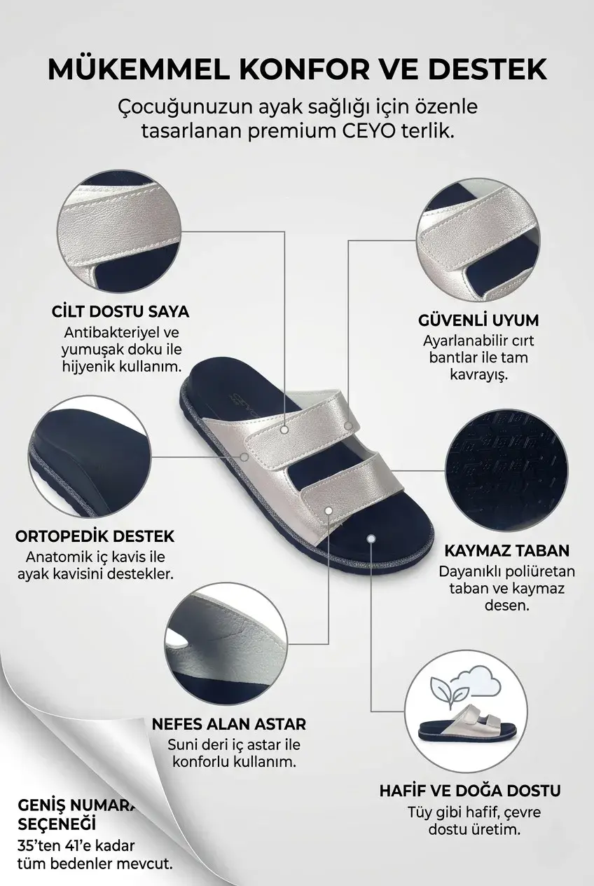 Gümüş Ortopedik Destekli Konforlu İç Astar Cırtlı Kadın Terlik2