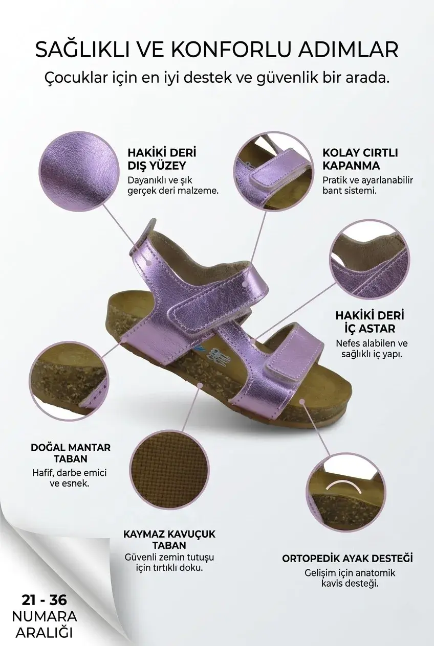 Pembe Deri ve Ortopedik Çocuk Sandalet