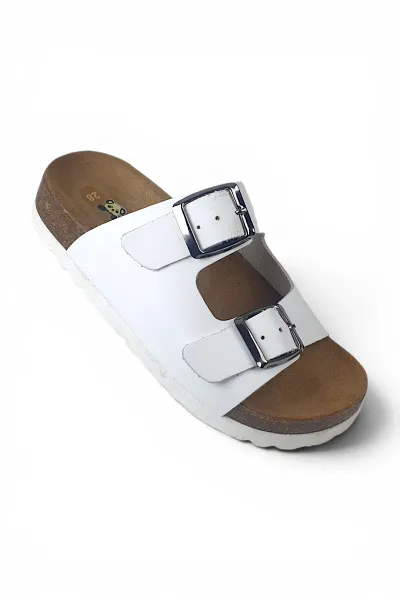 Hakiki Deri Ortopedik Taban Unisex Çocuk Terlik Beyaz