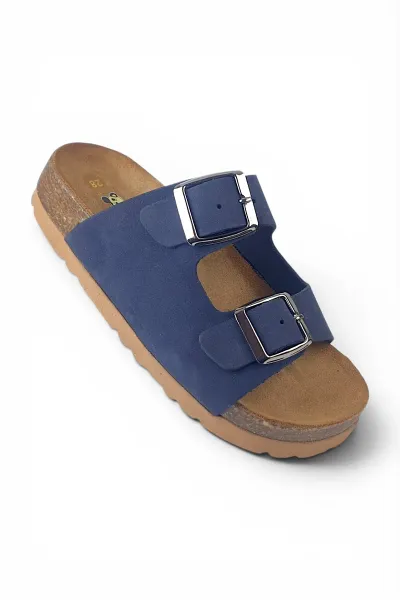 Hakiki Deri Ortopedik Taban Unisex Çocuk Terlik Lacivert