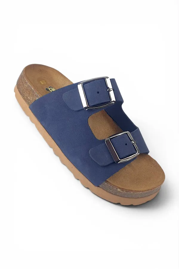 Hakiki Deri Ortopedik Taban Unisex Çocuk Terlik Lacivert