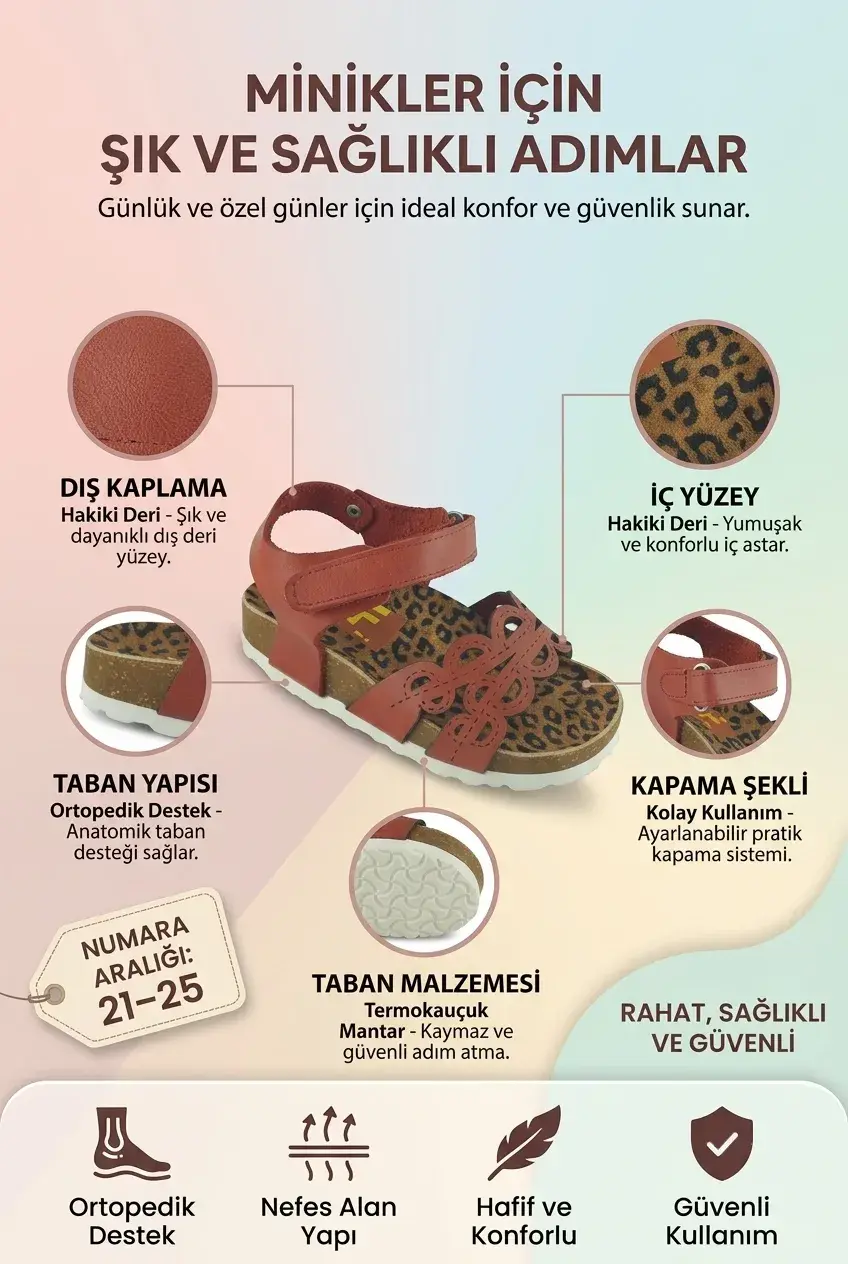 Kırmızı Deri ve Ortopedik Bebek Sandalet
