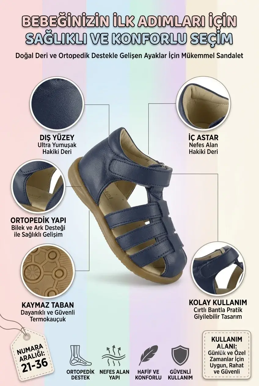 İç Dış Deri Tam Ortopedik Bilek Destekli Kaymaz Tabanlı İlk Adım Bebe3