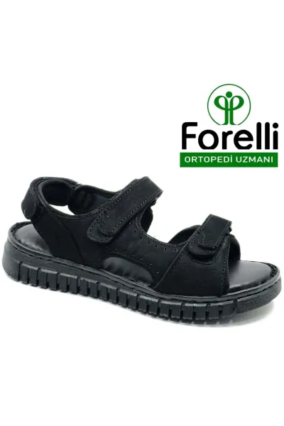 Paprika Hakiki Deri Comfort Ortopedik Kadın Sandalet SİYAH FO-G-0001