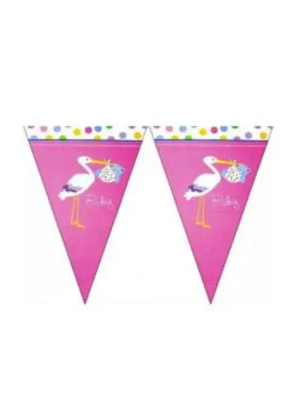 Baby Shower Pembe Leylek Üçgen Flama