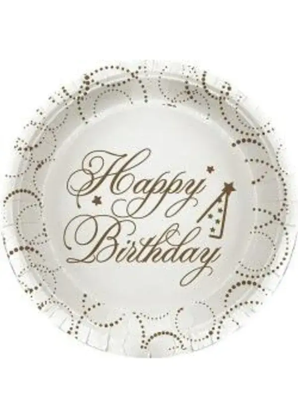 Happy Birthday Beyaz Gold Karton Tabak 6'lı