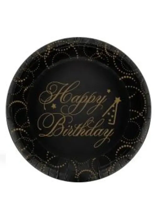 Happy Birthday Siyah Gold Karton Tabak 6'lı