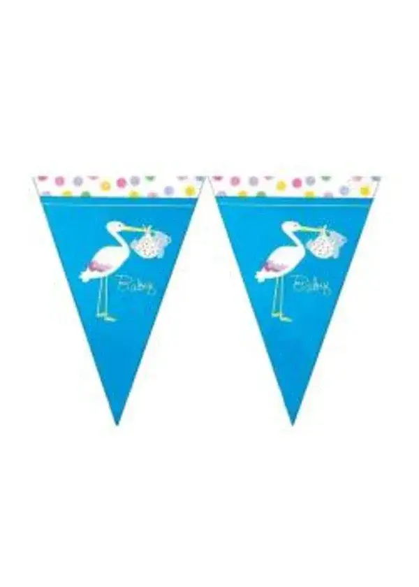 Baby Shower Mavi Leylek Üçgen Flama