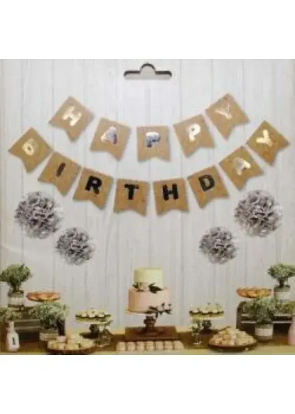 Happy Birthday Kraft Gümüş Harf Banner