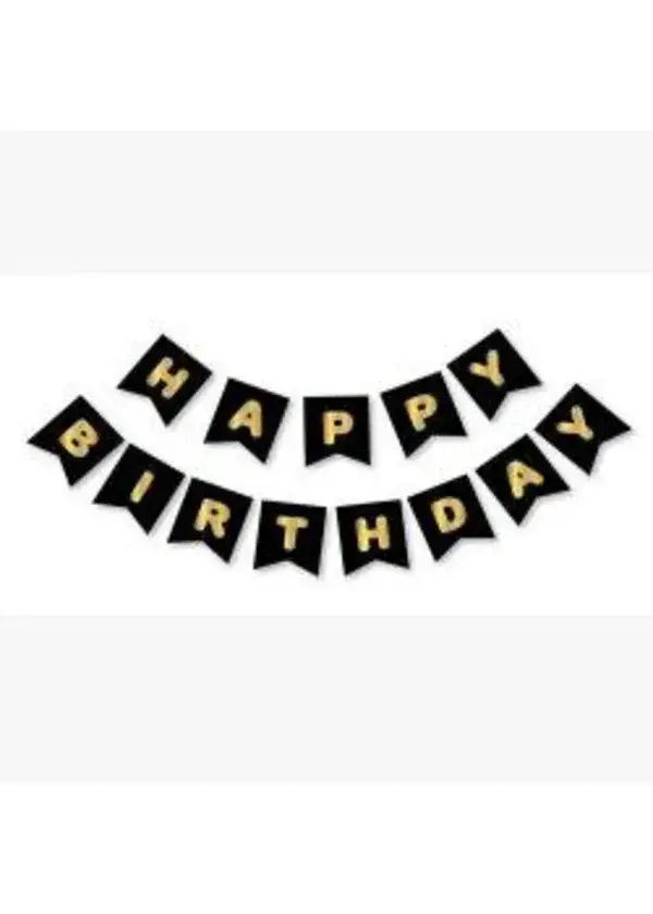 Happy Birthday Siyah Zemin Altın Harf Banner