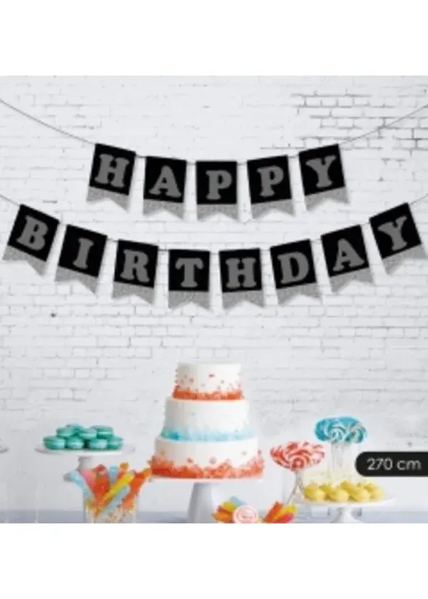 Happy Birthday Siyah Gümüş Harf Banner