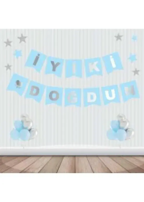 İyi ki Doğdun Mavi Gümüş Harf Banner