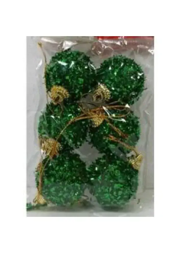Yılbaşı Ağacı Süsleme Topları Yeşil Simli 4cm 6'lı