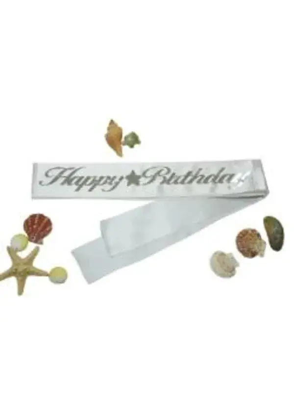 Happy Birthday Gümüş Yaldızlı Beyaz Kuşak