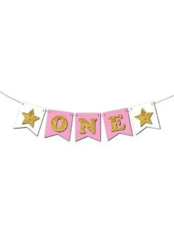 One İpe Dizili Pembe Üzeri Gold Strafor Süs