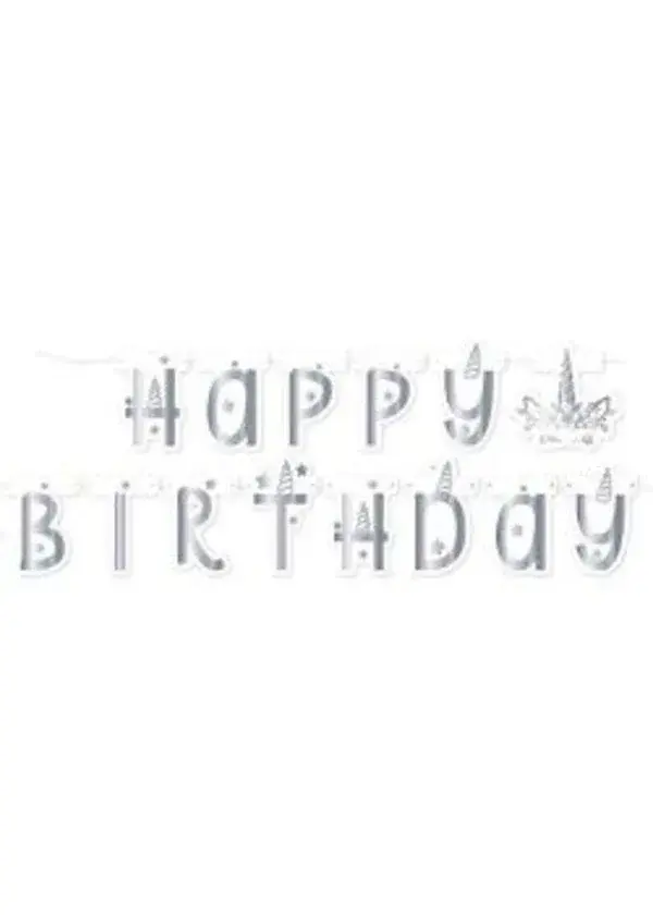 Unicorn Happy Birthday Gümüş Banner
