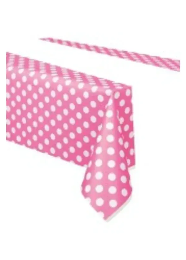 Pembe Beyaz Puantiyeli Plastik Masa Örtüsü 137x183 cm