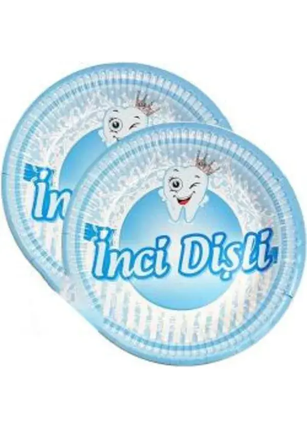 İnci Dişli Mavi Karton Tabak 8'li
