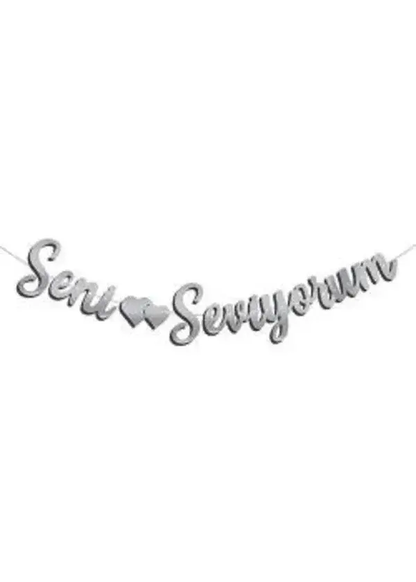 Kaligrafi Banner Seni Seviyorum Gümüş