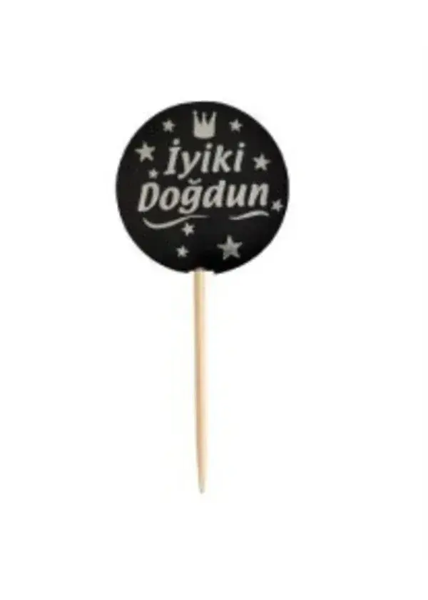 İyi ki Doğdun Gümüş Yaldızlı Siyah Kürdan 20'li