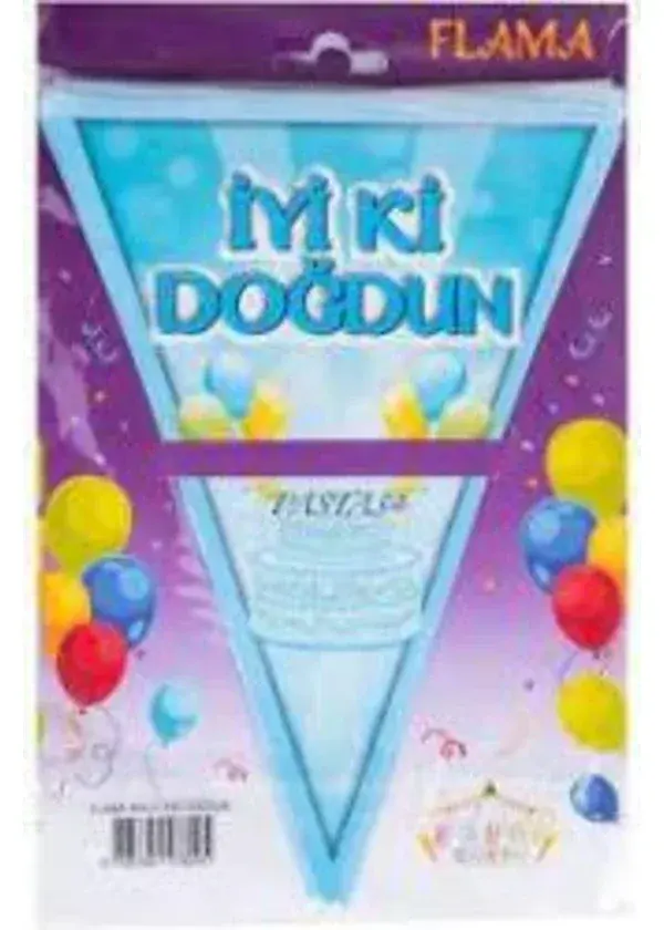 Doğum Günün Kutlu Olsun Pastalı Mavi Üçgen Flama