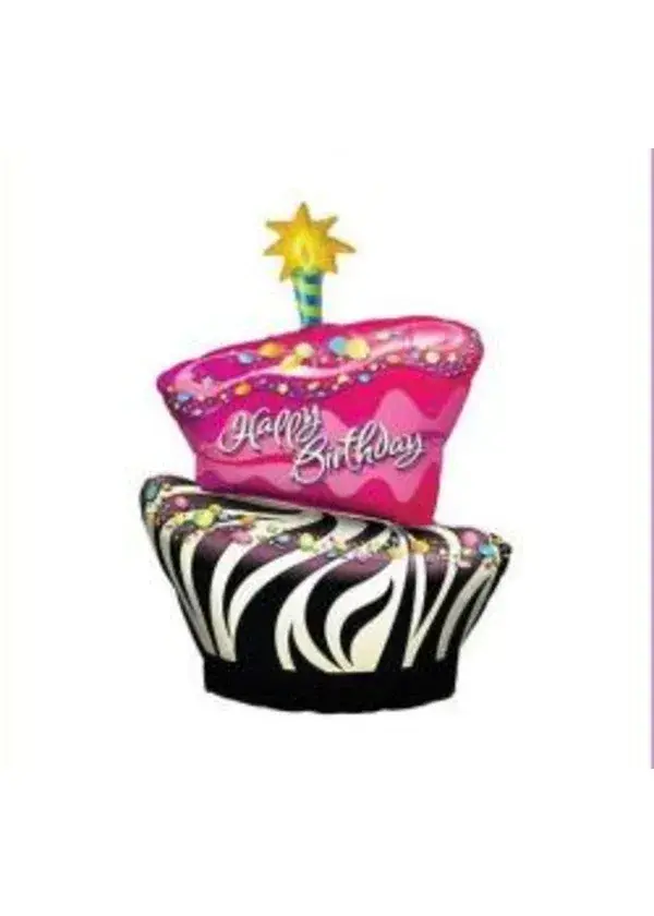 Zebra Desenli Happy Birthday Cake Folyo Balon 100cm