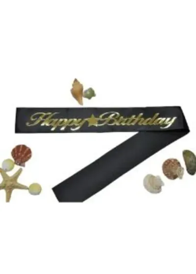 Happy Birthday Gümüş Yaldızlı Siyah Kuşak
