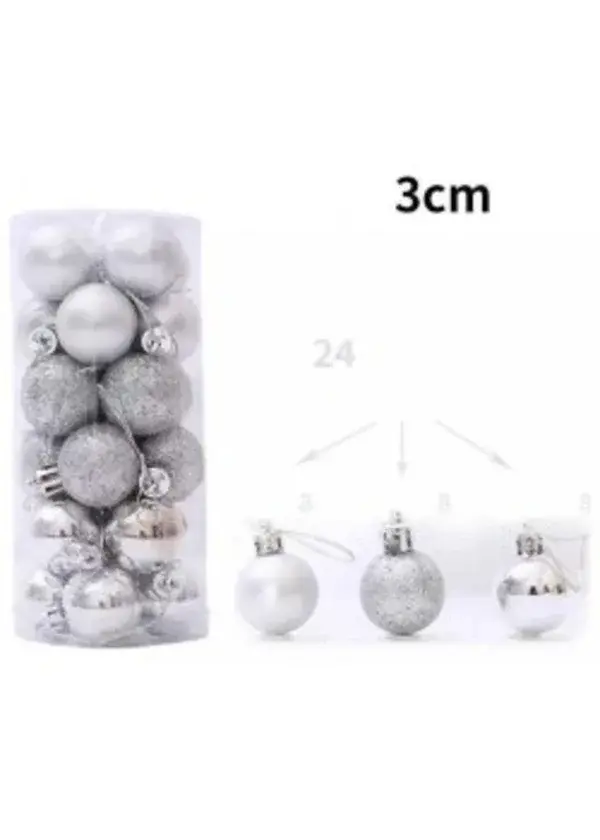 Yılbaşı Ağacı Süsleme Topları Gümüş 3cm 24'lü