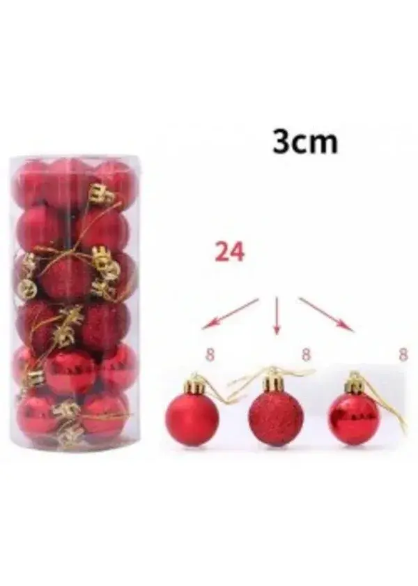 Yılbaşı Ağacı Süsleme Topları Kırmızı 3cm 24'lü