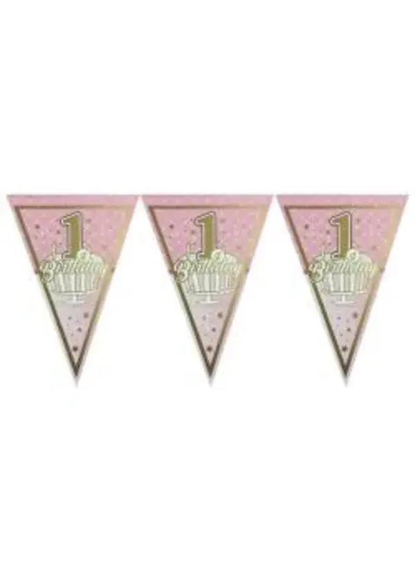 1 Birthday Pembe Üçgen Flama