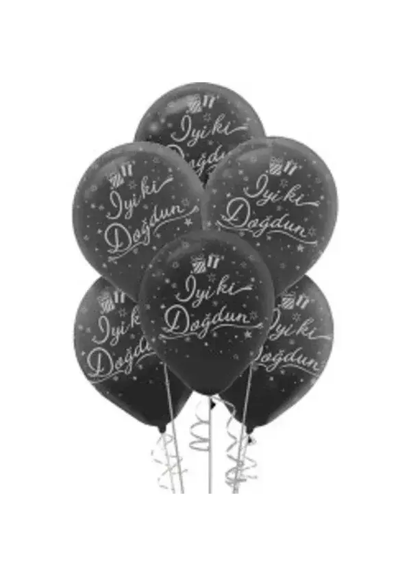Gümüş İyiki Doğdun Baskılı Siyah Balon 5'li Paket