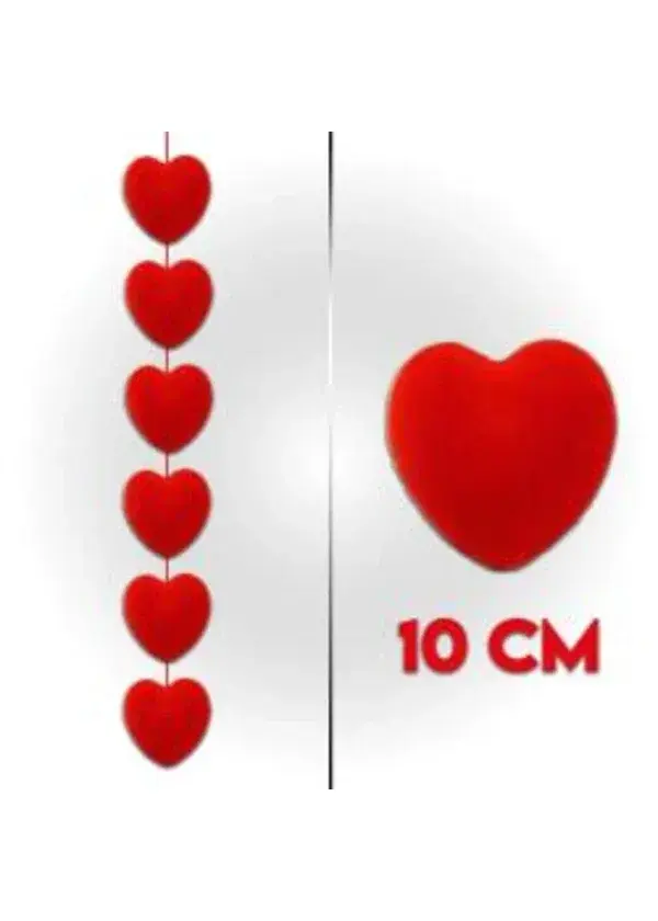 Flok Kalp Sarkıt Süs Kırmızı 10cm 6'lı