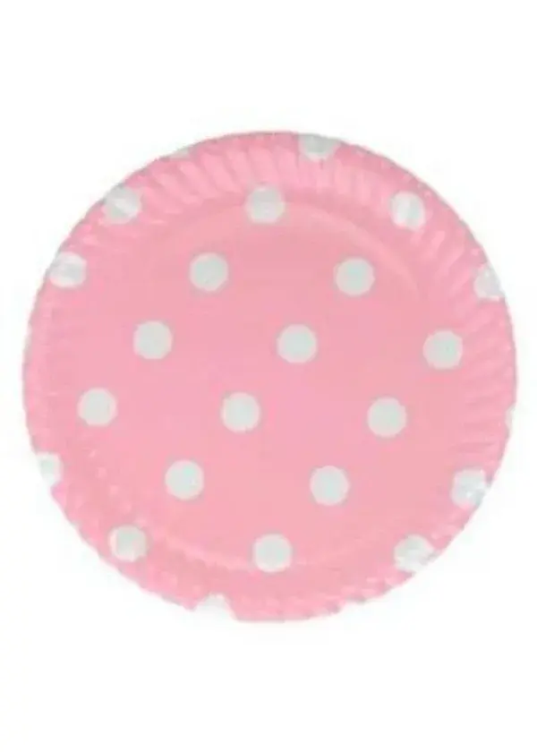 Beyaz Puantiyeli Pembe Karton Tabak 8'li