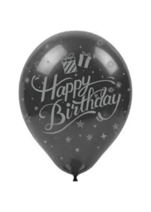 Gümüş Happy Birthday Baskılı Siyah Balon 5'li Paket