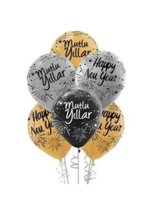 Happy New Year Baskılı Balon 5'li Paket